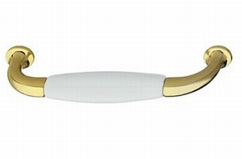 Greep antiek poselein/wit - goudkleurig 143/128mm<br />Per stuk Greep antiek poselein/wit - goudkleurig 143/128mm<br />Per stuk