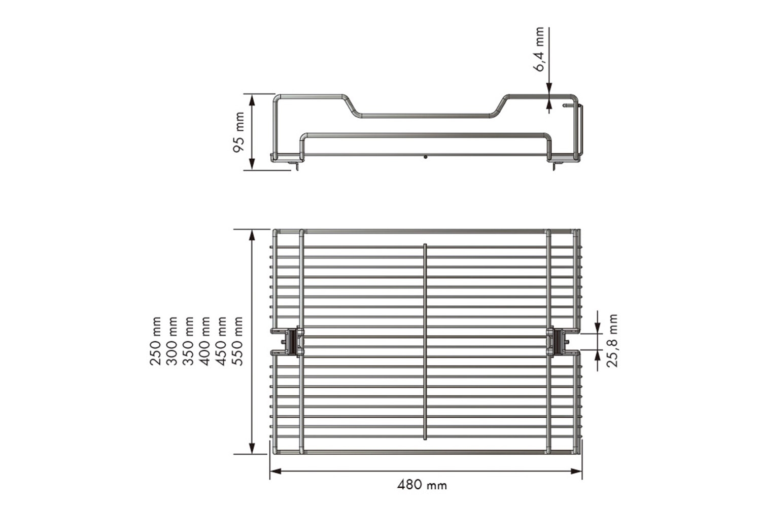 Draadmand - chroom - front: 600mm